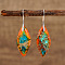 Bohemian Style Emperor Stone Dangle Earrings, Horse Eye, Platinum, Green, 51x15mm