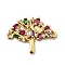 Brass Pave Colorful Cubic Zirconia Tree of Life Connector Charms, Lead Free & Cadmium Free, Long-Lasting Plated, Rack Plating, Real 18K Gold Plated, 14x19x2.5mm, Hole: 1mm