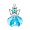 Glass Pendants, Angel Charm, with Alloy Beads and 304 Stainless Steel Loops, Faceted, Deep Sky Blue, 32x28x26mm, Hole: 3.5x3mm