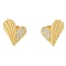 Brass Pave Clear Cubic Zirconia Stud Earrings, Heart, Left and Right, Real 16K Gold Plated, 13x12mm