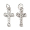Brass with Cubic Zirconia Pendants, Long-Lasting Plated, Lead Free & Cadmium Free, Cross, Platinum, 16x8x2.5mm