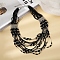 Bohemia Style Glass Seed Bead Multi-strand Necklaces, with Platinum Iron Findings, Black, 20.87 inch(53cm)