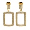 Brass Pave Clear Cubic Zirconia Stud Earrings, Hollow Rectangle, Real 16K Gold Plated, 30x15mm