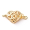 Brass Box Clasps, Hollow Heart, Golden, 16.5x10.5x5mm, Hole: 2.2mm