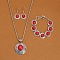 Alloy with Synthetic Turquoise Pendant Necklaces & Link Bracelets & Dangle Earring Sets, Antique Silver, Flat Round, Red, 490mm