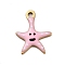 Ion Plating(IP) 201 Stainless Steel Charms, with Enamel, Real 18K Gold Plated, Sea Animal, Starfish Charm, Pink, 15x11.5x1.5mm, Hole: 1.6mm