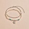 1Pc Starfish Alloy Charm Glass Seed Beaded Stretch Anklets and 1Pc Alloy Ball Chain Anklets, White, Platinum, 7-7/8 inch(200mm) and Inner Diameter: 2-1/2 inch(65mm)