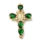 Rack Plating Brass Micro Pave Cubic Zirconia Links, Long-Lasting Plated, Cadmium Free & Lead Free, Cross with Virgin Mary Connector Charms, Green, 40x24.5x7mm, Hole: 1.8mm