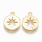 Brass Charms, Flat Round with Star, Nickel Free, Real 18K Gold Plated, 12x9.5x1mm, Hole: 1mm