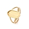 Real 18K Gold Plated 304 Stainless Steel Cuff Ring Components, Blank Bezel Cup Ring Setting, Ion Plating(IP), Oval, Tray: 14x7mm, Inner Diameter: Adjustable