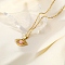 Vintage Stainless Steel Pave Synthetic Stone Eye Pendant Necklaces, Real 18K Gold Plated, Pink, 15.94 inch(40.5cm)