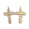 Brass Clear Cubic Zirconia Pendants, Cadmium Free & Nickel Free & Lead Free, Cross Charms, Real 18K Gold Plated, 33x19x2.5mm, Hole: 3.5x2mm