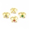 Glass Bear with Heart Open Cuff Ring, Golden Brass Jewelry for Women, Mixed Color, Inner Diameter: 17mm