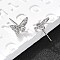 Butterfly Brass Micro Pave Cubic Zirconia Ear Studs, Long-Lasting Plated, Lead Free & Cadmium Free, Rack Plating, Platinum, 8.5x12.5mm