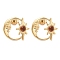 304 Stainless Steel Moon Stud Earrings, with Natural Tiger Eye Beads, 17x19.5mm