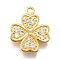 Brass Micro Pave Cubic Zirconia Pendants, Golden, Clover, 16x13.5x2mm, Hole: 1.5mm