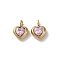 304 Stainless Steel Micro Pave Cubic Zirconia Pendants, Heart Charms, Pink, 7x5x2.5mm, Hole: 1.5mm