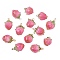 Handmade Flower Epoxy Resin Pendants, with Brass Peg Bails and Glass Micro Beads, Bud, Golden, Hot Pink, 14~15x9~10x9~10mm, Hole: 1.2mm