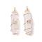 Natural Quartz Crystal Copper Wire Wrapped Pointed Pendants, Rock Crystal, Faceted Bullet Charms with Light Gold Tone Star & Moon Brass Beads, 36~37.5x10~10.5x11~12mm, Hole: 3.5~4mm, 2pcs/set