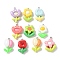 Opaque Resin Pendants, Flower, with 201 Stainless Steel Loop, Mixed Color, 25.5~28.5x15.5~19.5x7.5~8.5mm, Hole: 2mm