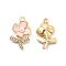 Alloy Rhinestone Enamel Pendants, with ABS Plastic Imitation Pearl Beads, Flower Charms, Pink, 19.5x11x4mm, Hole: 1.5mm