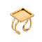 201 Stainless Steel Cuff Pad Ring Settings, Laser Cut, Square, Golden, Tray: 14x14mm, US Size 7 1/4(17.5)~US Size 8(18mm)