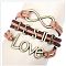 Suede & Imitation Leather Cord Knitted Multi-strand Bracelets, Alloy Link Adjustable Bracelets, Word, 7-1/8 inch(18cm)