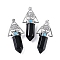 Natural Obsidian Faceted Pointed Bullet Big Pendants, Rack Plating Brass Tree of Life Triangle Charms, Platinum, Lead Free & Cadmium Free, 56~57x26.5~27x16.5~17mm, Hole: 6x4mm