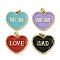 Brass Enamel Pendants, with Jump Ring, Real 18K Gold Plated, Long-Lasting Plated, Cadmium Free & Lead Free, Rack Plating, Heart with Word Charm, Mixed Color, 18.5x20x2.5mm, Hole: 2.5mm