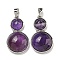 Natural Amethyst Pendants, Gourd Charms, with Rack Plating Platinum Tone Brass Findings, Cadmium Free & Lead Free, 35x19.5x7.5mm, Hole: 8x5mm