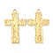 304 Stainless Steel Pendants, Cross Charm, Real 18K Gold Plated, 38x23.5x2mm, Hole: 3mm