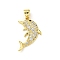 Brass Micro Pave Cubic Zirconia Pendants, Cadmium Free & Lead Free, Animal, Dolphin, 23x14.5x3.4mm