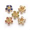 Brass Bead Caps, with Enamel and Rhinestone, Flower, Golden, Mixed Color, 15.5x16x5mm, Hole: 1mm, Inner Diameter: 4mm