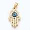 304 Stainless Steel Pendants, with Glass Evil Eye, Hamsa Hand/Hand of Fatima/Hand of Miriam, Golden, 24.5x15x4mm, Hole: 7x3mm