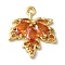 Brass Micro Pave Cubic Zirconia Pendants, Nickel Free, with K9 Glass, Maple Leaf Charms, Golden, Dark Orange, 19.5x17x4mm, Hole: 1.5mm