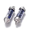 Natural Lapis Lazuli Big Pointed Pendants, Dowsing Pendulum Pendants Making, with Brass Findings, Bullet, Antique Silver, 57x17mm, Hole: 4mm