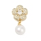 Brass Micro Pave Cubic Zirconia Pendants, Flower, with ABS Plastic Pearl, Lead Free & Cadmium Free, Long-Lasting Plated, Real 18K Gold Plated, 30x15x6.5mm, Hole: 2mm