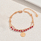 Vintage Alloy Multi-strand Bracelets, Coin Charm Bracelets for Women, with Plastic, Red, Inner Diameter: 7-1/8 inch(18cm)