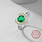 Anti-Tarnish Rhodium Plated Sterling Silver Heart Finger Ring, with Green Cubic Zirconia, with 925 Stamp, Platinum, Inner Diameter: 17mm