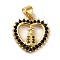 Rack Plating Brass Micro Pave Black Cubic Zirconia Pendants, Long-Lasting Plated, Lead Free & Cadmium Free, Heart with Saint Charm, Real 18K Gold Plated, 17x16x3.5mm, Hole: 5x3.5mm