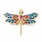 Rack Plating Brass Micro Pave Cubic Zirconia Pendants, with Enamel, Real 18K Gold Plated, Long-Lasting Plated, Lead Free & Cadmium Free, Dragonfly, Steel Blue, 31.5x40x6mm, Jump Ring: 5x0.8mm, 3.4mm Inner Diameter