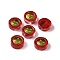 Transparent Spray Painted Glass Beads, with Golden Brass Findings, Flat Round with Smile, Red, 11.5x4mm, Hole: 1.2mm