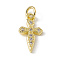 Brass Micro Pave Cubic Zirconia Charms, Cadmium Free & Lead Free, with Jump Rings, Religion Cross Charms, Real 18K Gold Plated, 14.5x8x2mm, Hole: 2.7mm