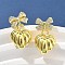 Bowknot Brass Micro Pave Clear Cubic Zirconia Dangle Stud Earrings for Women, Rack Plating, Lasting Plated, Cadmium Free & Lead Free, Real 18K Gold Plated, 26.5x15.5mm