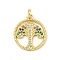 Brass Micro Pave Cubic Zirconia Pendants, Cadmium Free & Lead Free, Round with Tree, Tree, 20.5x18x1.7mm