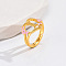 Heart & Flower Brass Pearl Pink Enamel Adjustable Finger Rings, Cadmium Free & Nickel Free & Lead Free, Golden, Letter I, 14mm, Inner Diameter: 17mm