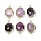 Natural Amethyst Faceted Connector Charms, Rack Plating Brass Oval Links, Golden, 22.5~23x13.5~14x6mm, Hole: 1.4mm