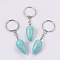 Synthetic Turquoise Keychain, with Iron Key Rings, Platinum, teardrop, 80.5mm, Pendant: 33.5x15.5mm