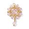 Handmade Glass Seed Beaded Flower Pendants, with 304 Stainless Steel Jump Ring and TOHO Round Seed Beads, Lavender Blush, 30x20x4mm, Hole: 2.5mm