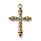 Real 18K Gold Plated 304 Stainless Steel Pendants, with Rhinestone, Cross, Colorful, 40x27x3mm, Hole: 2.5mm